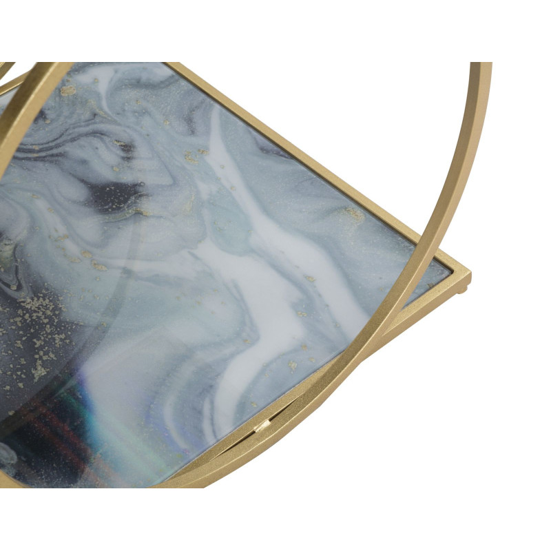 Table d'appoint moderne Rectangulaire 1 étagère en Métal Doré Verre Bois Effet marbre Level 