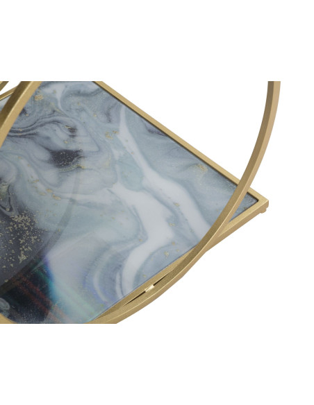 Table d'appoint moderne Rectangulaire 1 étagère en Métal Doré Verre Bois Effet marbre Level 