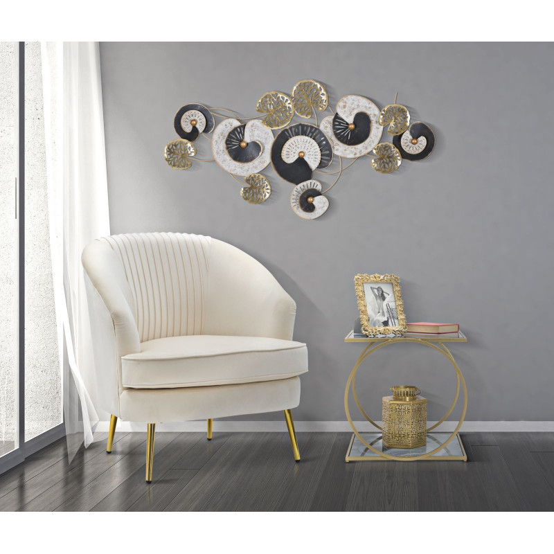 Table d'appoint moderne Rectangulaire 1 étagère en Métal Doré Verre Bois Effet marbre Level 