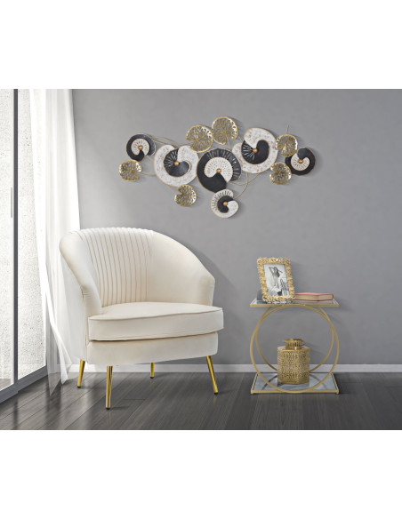 Table d'appoint moderne Rectangulaire 1 étagère en Métal Doré Verre Bois Effet marbre Level 