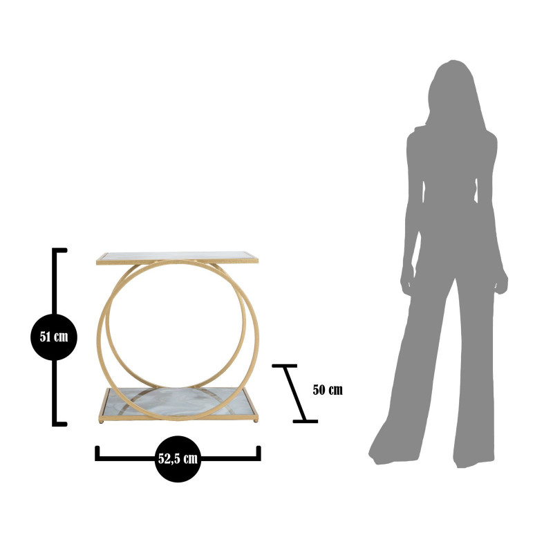 Table d'appoint moderne Rectangulaire 1 étagère en Métal Doré Verre Bois Effet marbre Level 