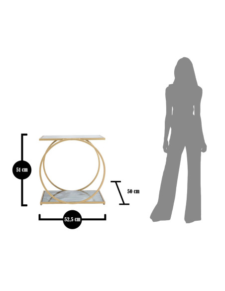 Table d'appoint moderne Rectangulaire 1 étagère en Métal Doré Verre Bois Effet marbre Level 
