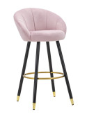 Tabouret de bar moderne chic en Velours Rose Métal Noir Doré Prague