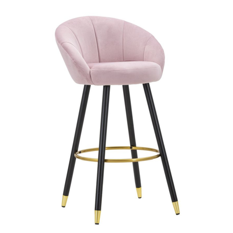Tabouret de bar moderne chic en Velours Rose Métal Noir Doré Prague 