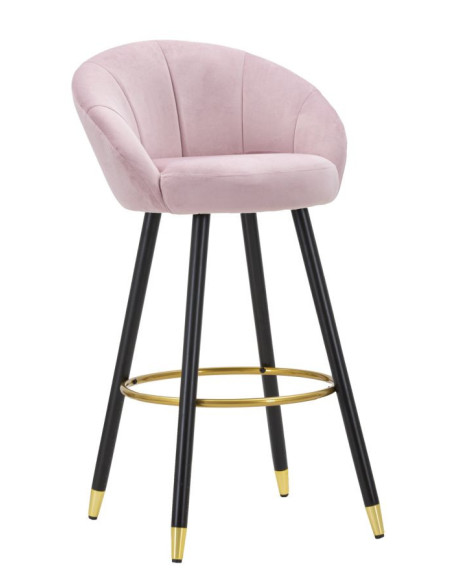 Tabouret de bar moderne chic en Velours Rose Métal Noir Doré Prague 