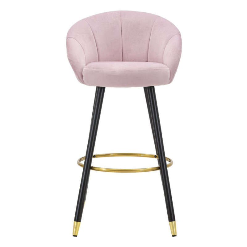 Tabouret de bar moderne chic en Velours Rose Métal Noir Doré Prague 