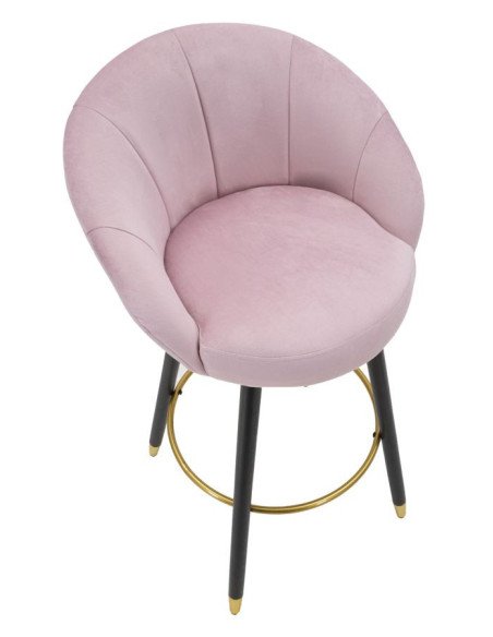 Tabouret de bar moderne chic en Velours Rose Métal Noir Doré Prague 