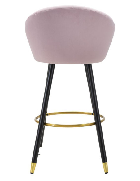 Tabouret de bar moderne chic en Velours Rose Métal Noir Doré Prague 