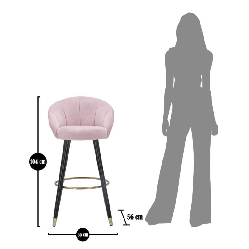 Tabouret de bar moderne chic en Velours Rose Métal Noir Doré Prague 