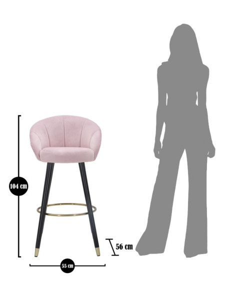 Tabouret de bar moderne chic en Velours Rose Métal Noir Doré Prague 