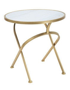Table d'appoint moderne Rond en Métal Doré Verre Bois Effet marbre Mat 