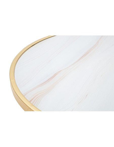 Table d'appoint moderne Rond en Métal Doré Verre Bois Effet marbre Mat 