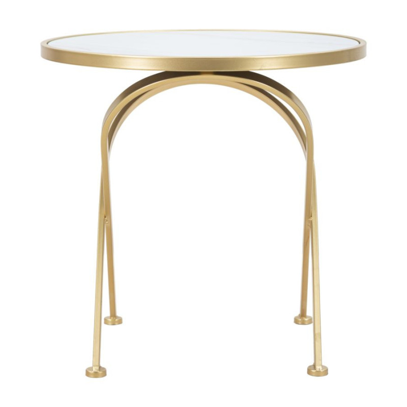 Table d'appoint moderne Rond en Métal Doré Verre Bois Effet marbre Mat 