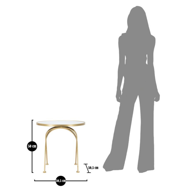 Table d'appoint moderne Rond en Métal Doré Verre Bois Effet marbre Mat 