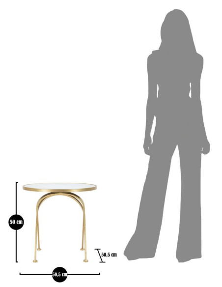 Table d'appoint moderne Rond en Métal Doré Verre Bois Effet marbre Mat 