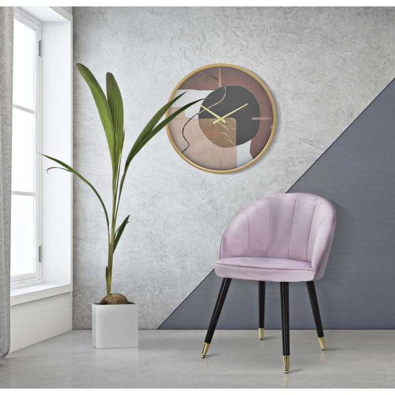 Chaise moderne chic en Velours Rose Métal Noir Doré Loty 