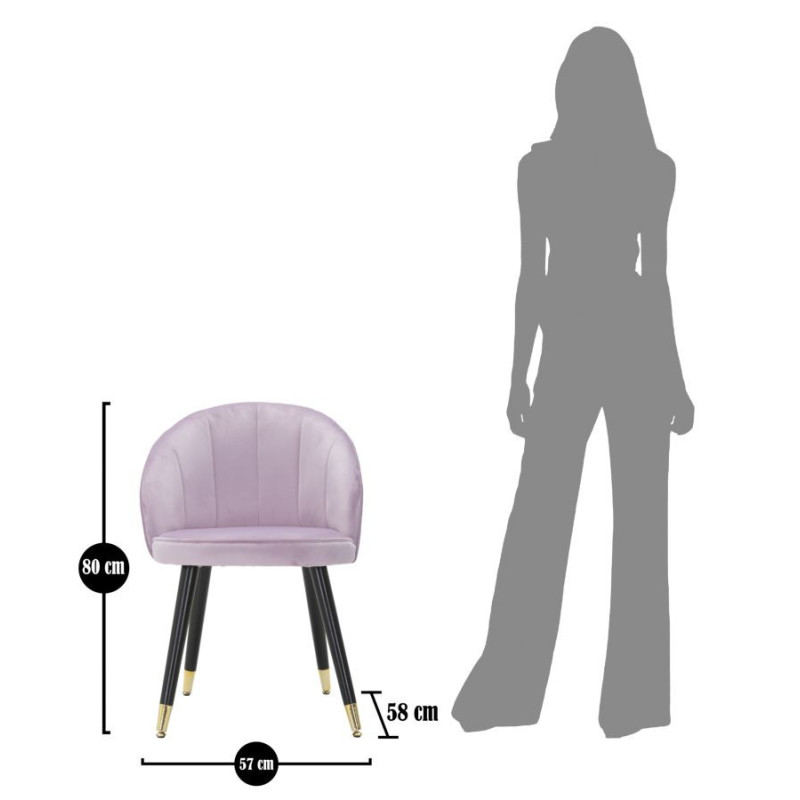 Chaise moderne chic en Velours Rose Métal Noir Doré Loty 