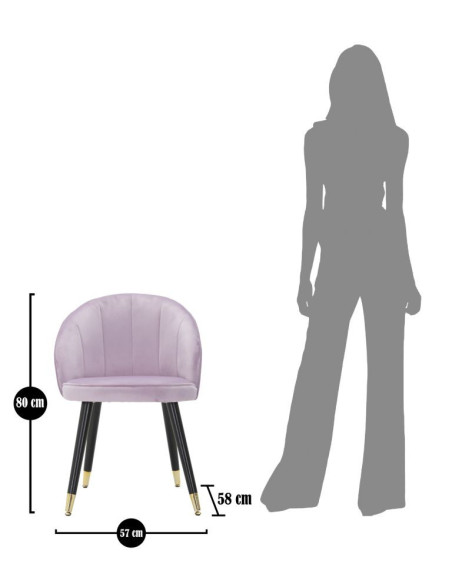 Chaise moderne chic en Velours Rose Métal Noir Doré Loty 