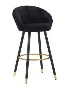 Tabouret de bar moderne chic en Velours Noir Métal Noir Doré Prague 