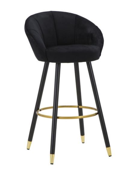 Tabouret de bar moderne chic en Velours Noir Métal Noir Doré Prague 