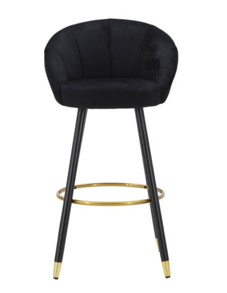 Tabouret de bar moderne chic en Velours Noir Métal Noir Doré Prague 