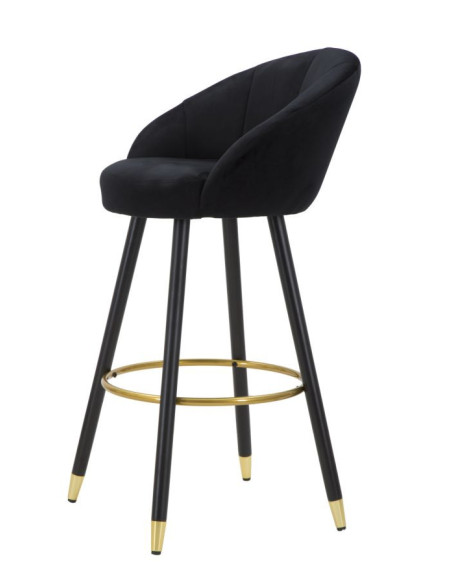 Tabouret de bar moderne chic en Velours Noir Métal Noir Doré Prague 