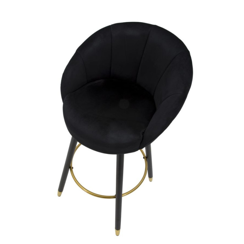 Tabouret de bar moderne chic en Velours Noir Métal Noir Doré Prague 