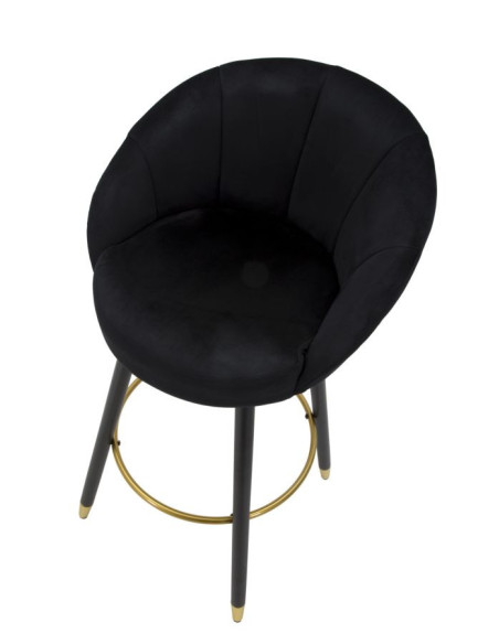 Tabouret de bar moderne chic en Velours Noir Métal Noir Doré Prague 