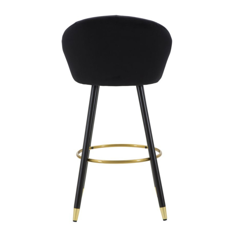 Tabouret de bar moderne chic en Velours Noir Métal Noir Doré Prague 