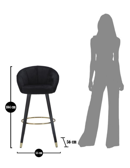 Tabouret de bar moderne chic en Velours Noir Métal Noir Doré Prague 