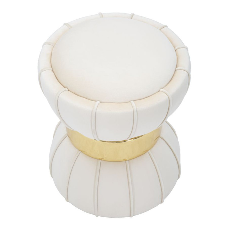 Pouf original Rond en Velours Blanc crème Simili Doré Bois Flower Mauro Ferretti - 2