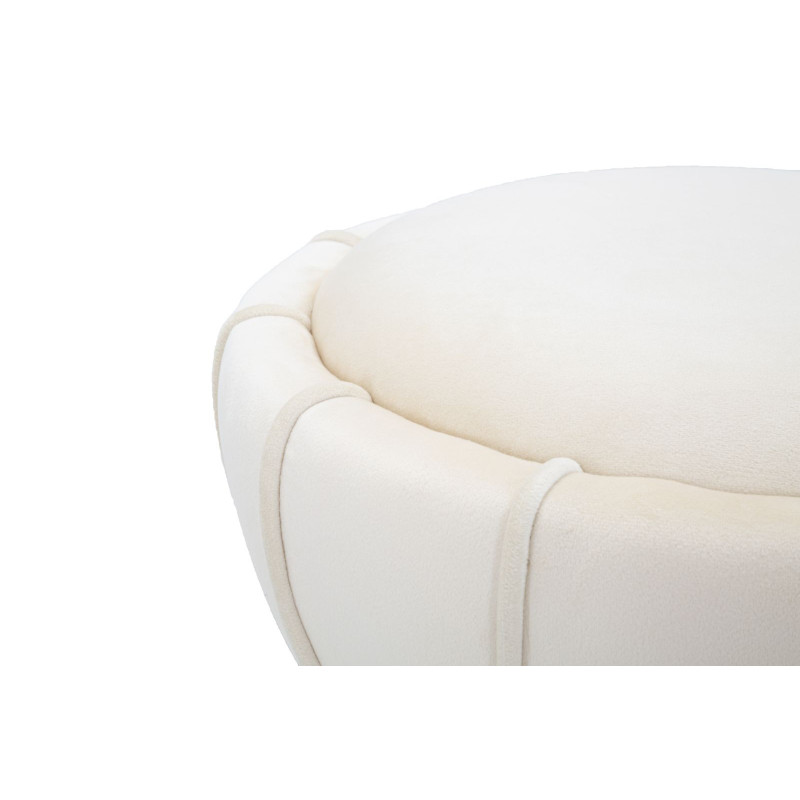 Pouf original Rond en Velours Blanc crème Simili Doré Bois Flower Mauro Ferretti - 3