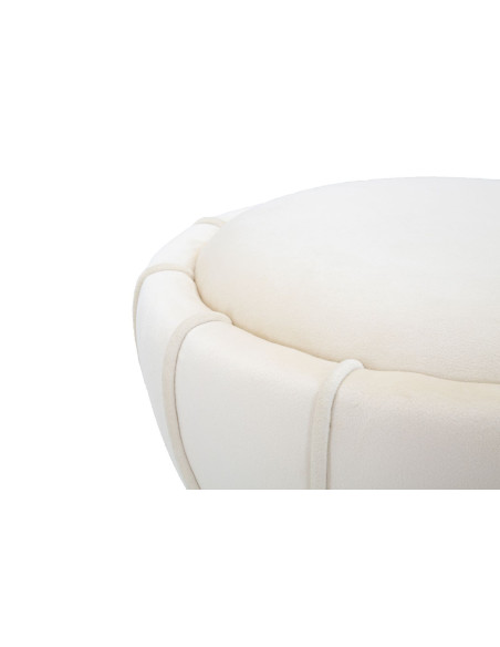 Pouf original Rond en Velours Blanc crème Simili Doré Bois Flower Mauro Ferretti - 3