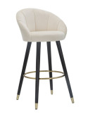 Tabouret de bar moderne chic en Velours Blanc crème Métal Noir Doré Prague