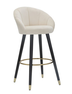 Tabouret de bar moderne chic en Velours Blanc crème Métal Noir Doré Prague 
