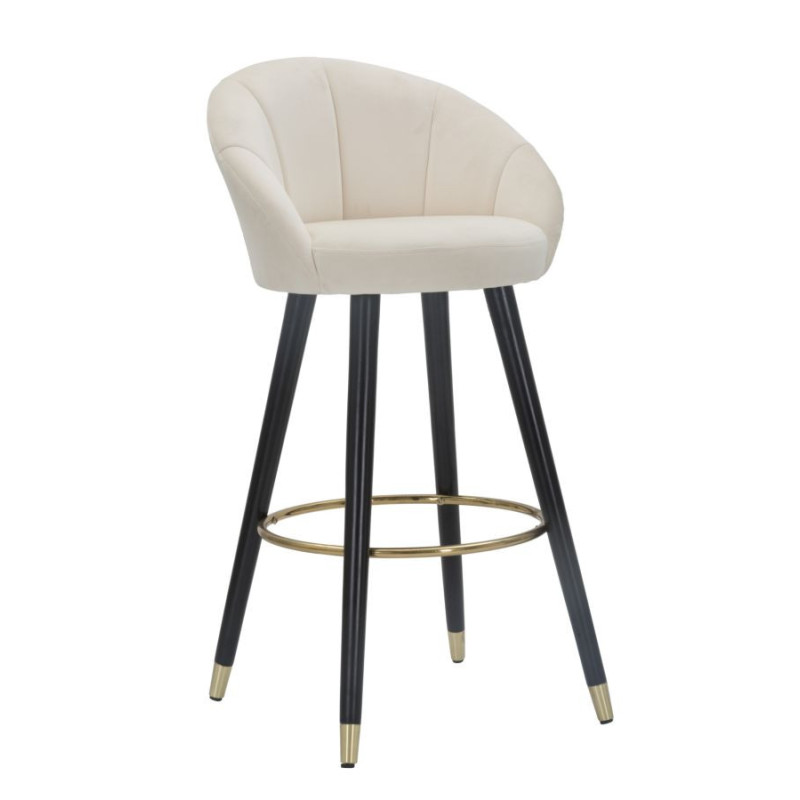 Tabouret de bar moderne chic en Velours Blanc crème Métal Noir Doré Prague 