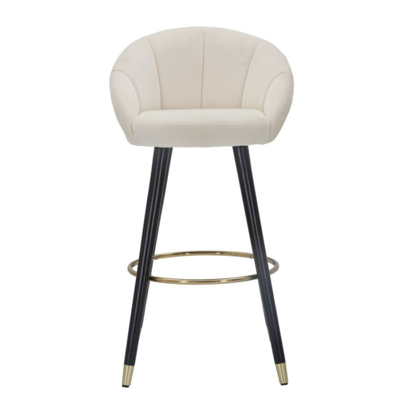 Tabouret de bar moderne chic en Velours Blanc crème Métal Noir Doré Prague 