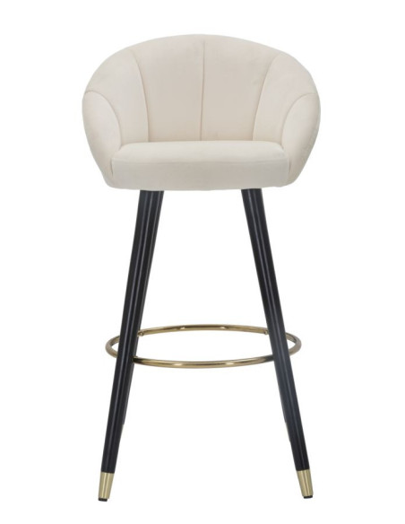 Tabouret de bar moderne chic en Velours Blanc crème Métal Noir Doré Prague 