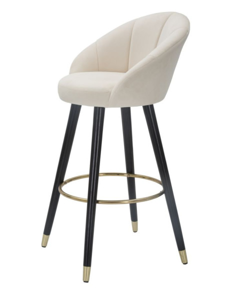 Tabouret de bar moderne chic en Velours Blanc crème Métal Noir Doré Prague 