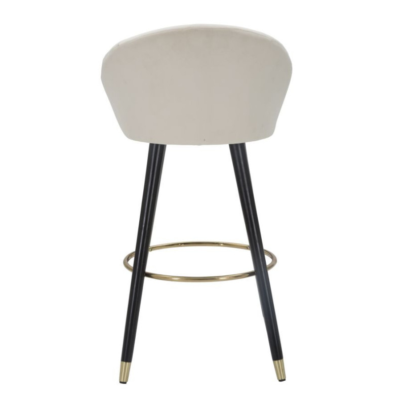 Tabouret de bar moderne chic en Velours Blanc crème Métal Noir Doré Prague 