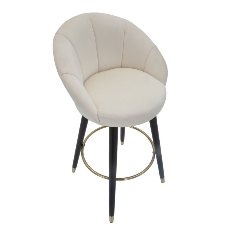 Tabouret de bar moderne chic en Velours Blanc crème Métal Noir Doré Prague 