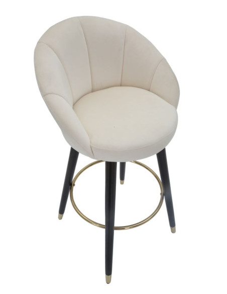 Tabouret de bar moderne chic en Velours Blanc crème Métal Noir Doré Prague 