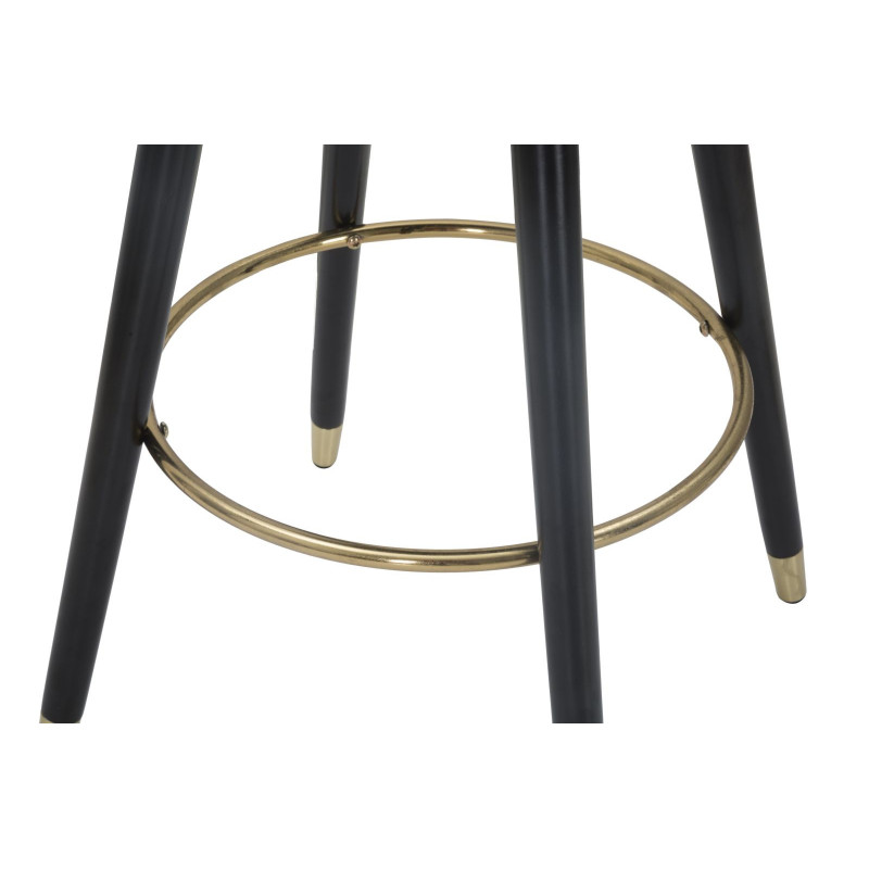 Tabouret de bar moderne chic en Velours Blanc crème Métal Noir Doré Prague 