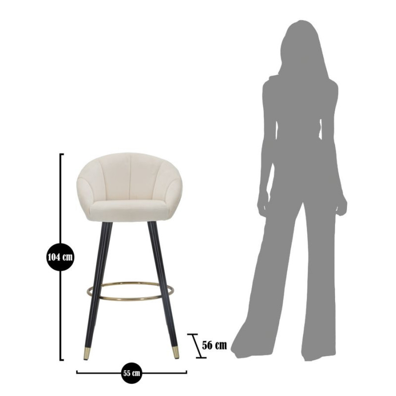 Tabouret de bar moderne chic en Velours Blanc crème Métal Noir Doré Prague 