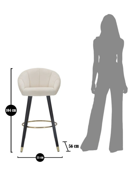 Tabouret de bar moderne chic en Velours Blanc crème Métal Noir Doré Prague 
