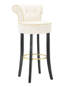 Tabouret de bar moderne avec dossier en Velours Blanc crème Capitonné Simili Métal Doré Luxy 