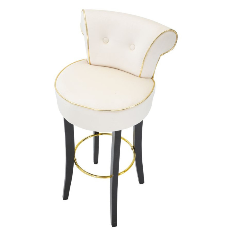 Tabouret de bar moderne avec dossier en Velours Blanc crème Capitonné Simili Métal Doré Luxy 