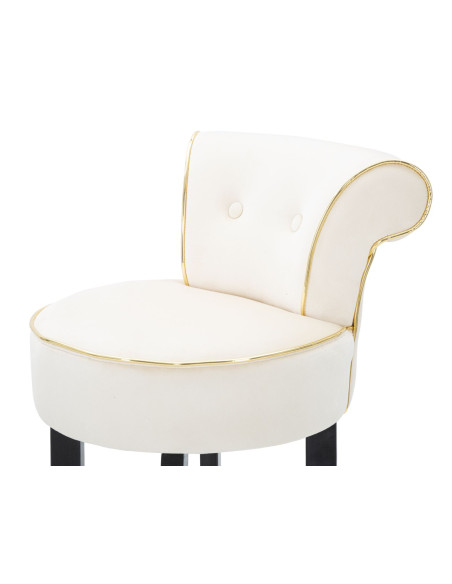 Tabouret de bar moderne avec dossier en Velours Blanc crème Capitonné Simili Métal Doré Luxy 