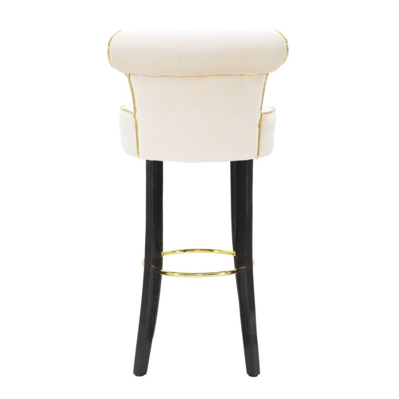 Tabouret de bar moderne avec dossier en Velours Blanc crème Capitonné Simili Métal Doré Luxy 