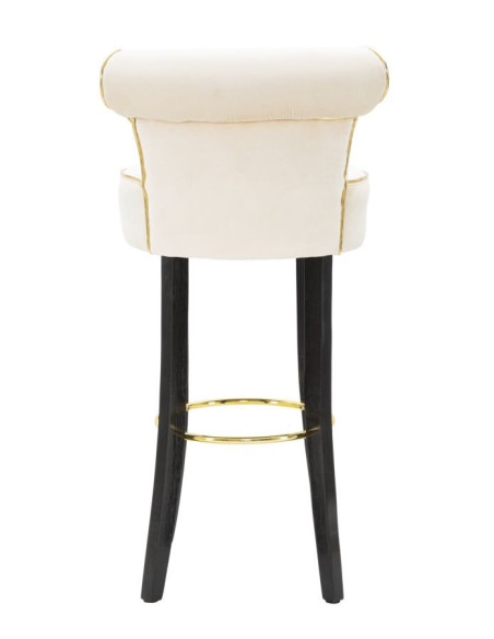 Tabouret de bar moderne avec dossier en Velours Blanc crème Capitonné Simili Métal Doré Luxy 